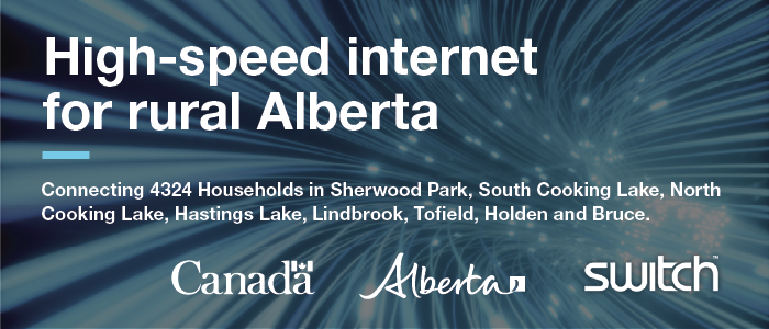 High-internet for Rural Alberta - Logos for The Government of Canada, Alberta, and the Switch company logo